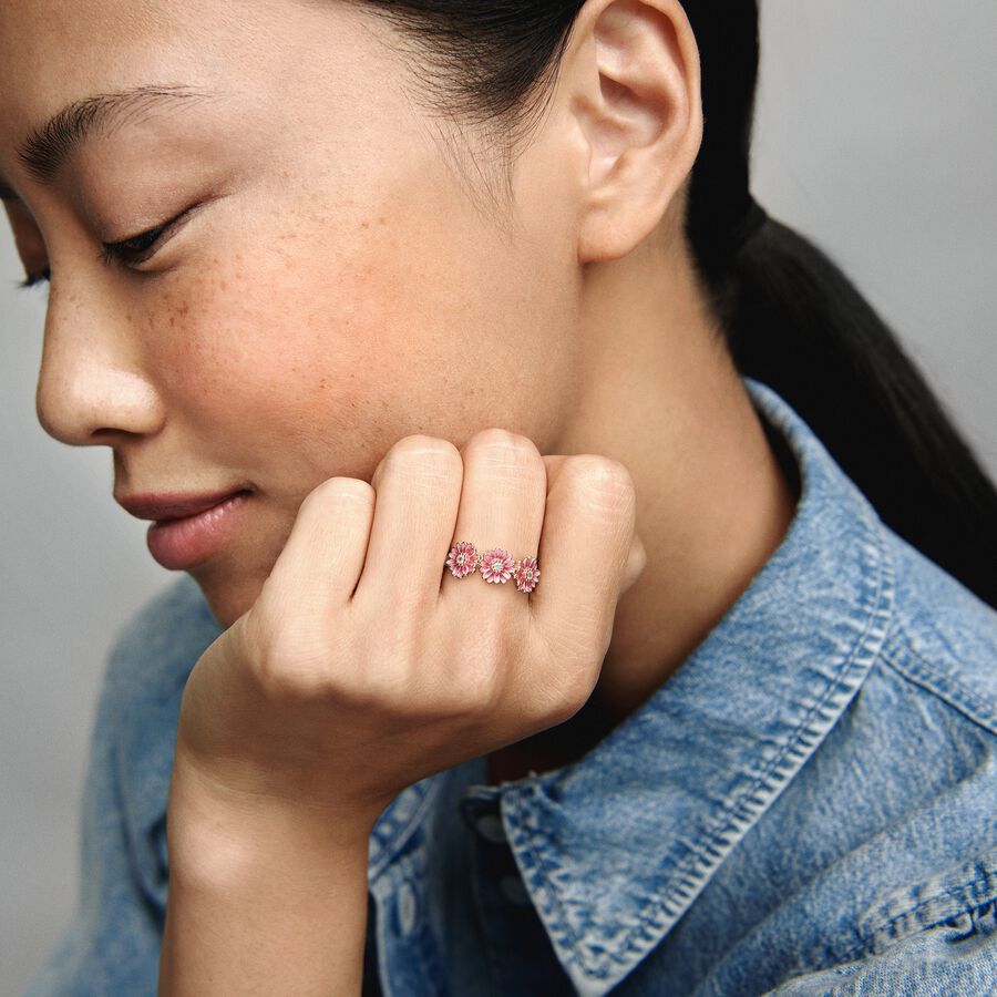 Bague Trio de marguerites roses