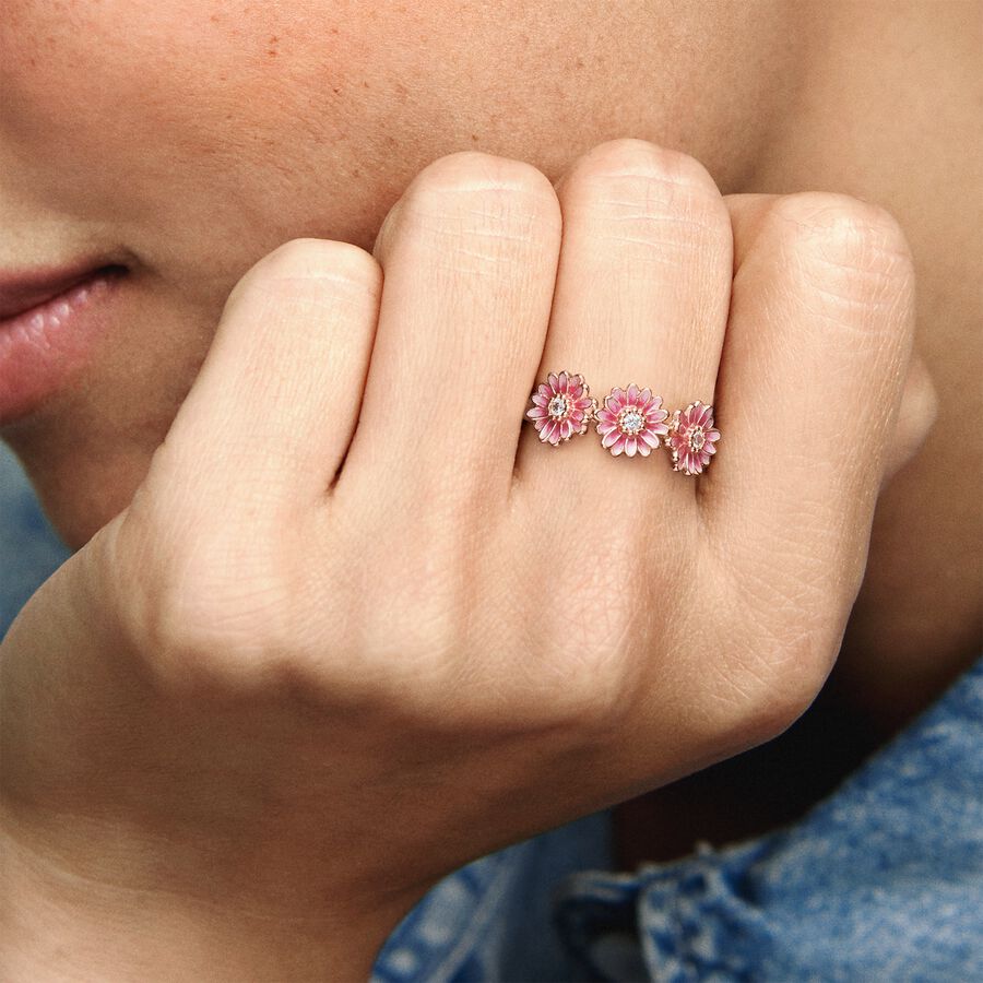 Bague Trio de marguerites roses