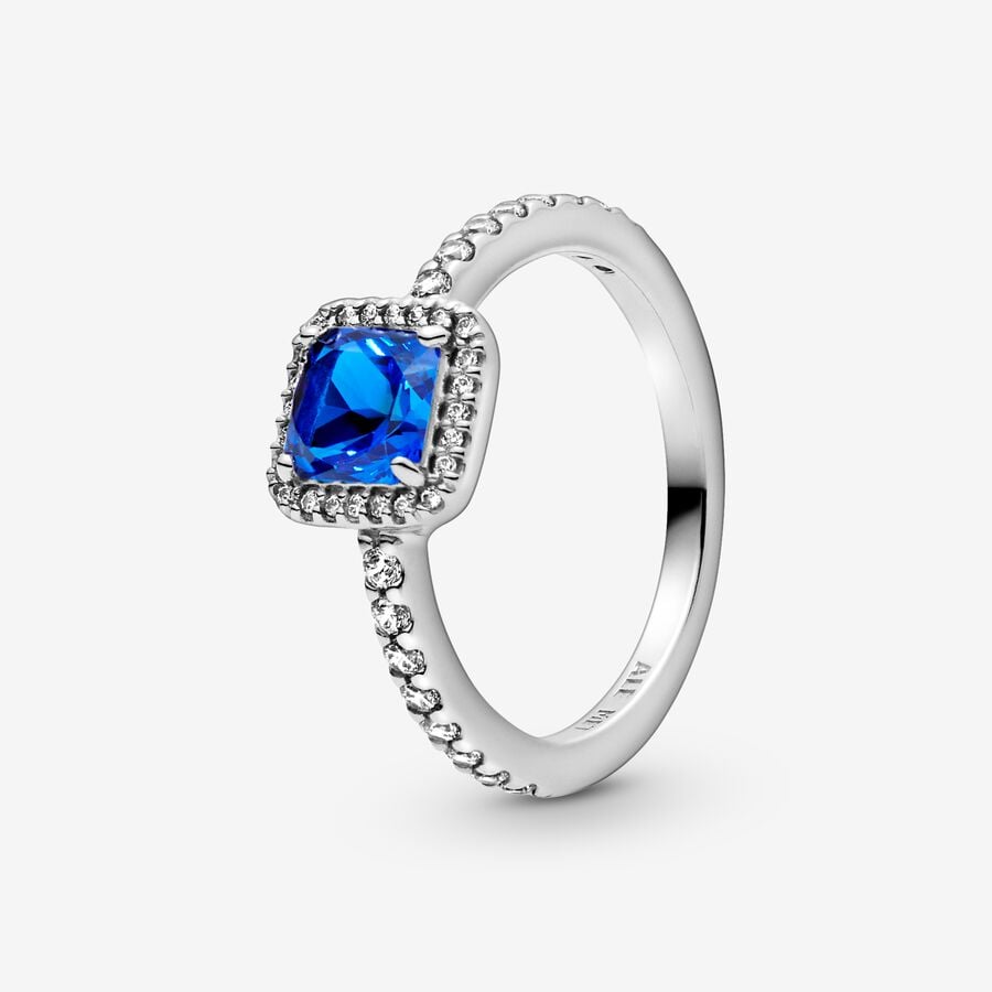 Bague Halo carrée bleue scintillante