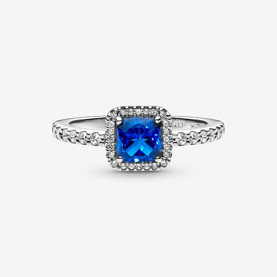 Bague Halo carrée bleue scintillante