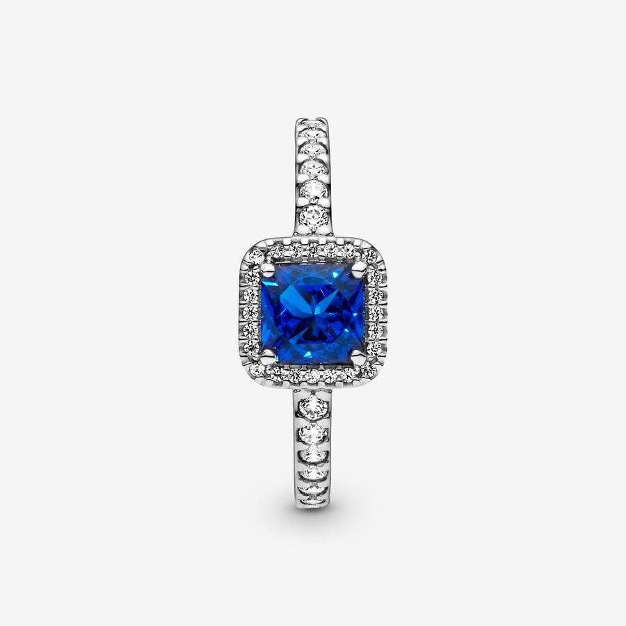 Bague Halo carrée bleue scintillante