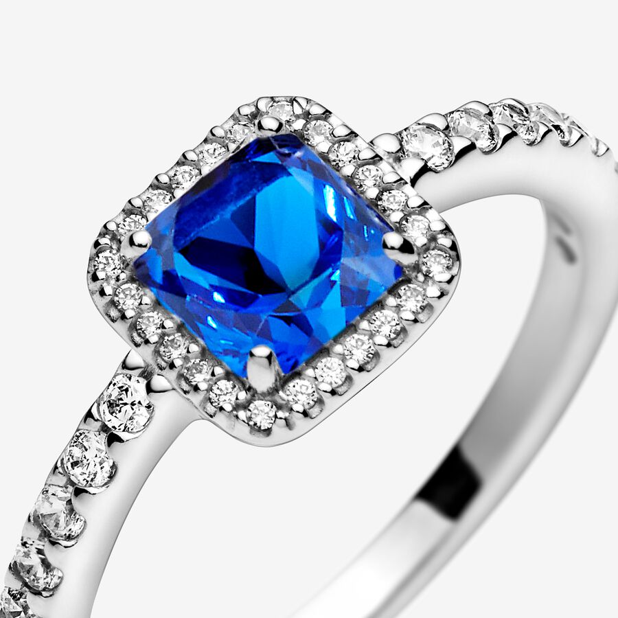 Bague Halo carrée bleue scintillante