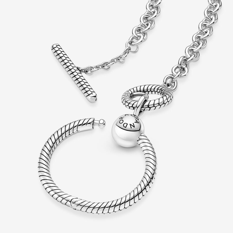 Collier à barre en T avec pendentif en O Pandora Moments