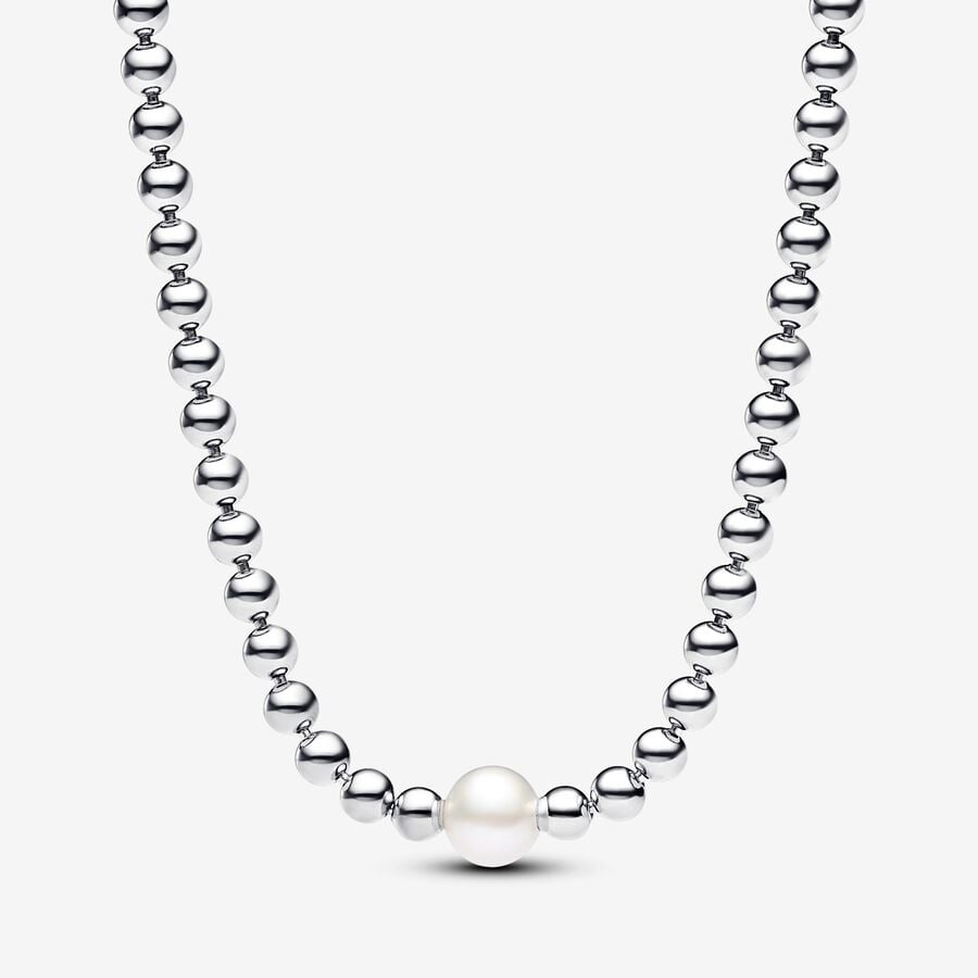 Collier avec billes et perle de culture d’eau douce traitée