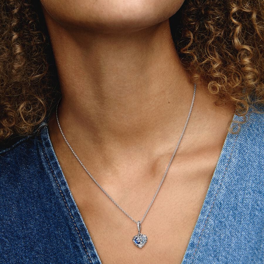 Collier Cœur bleu scintillant, lune et étoiles