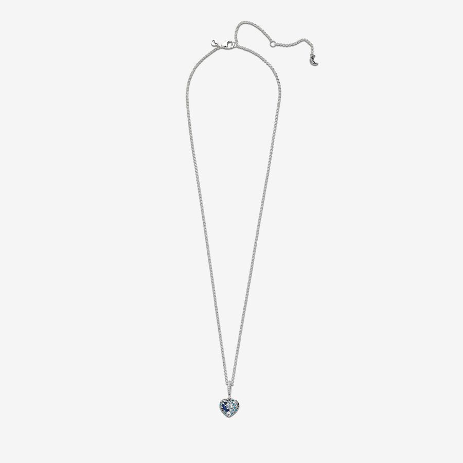 Collier Cœur bleu scintillant, lune et étoiles