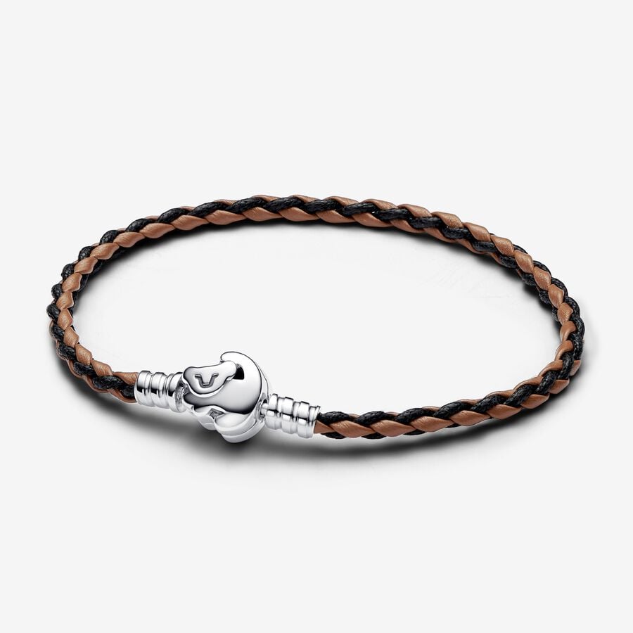 Bracelet en cuir tressé avec fermoir du Roi Lion de Disney Pandora Moments