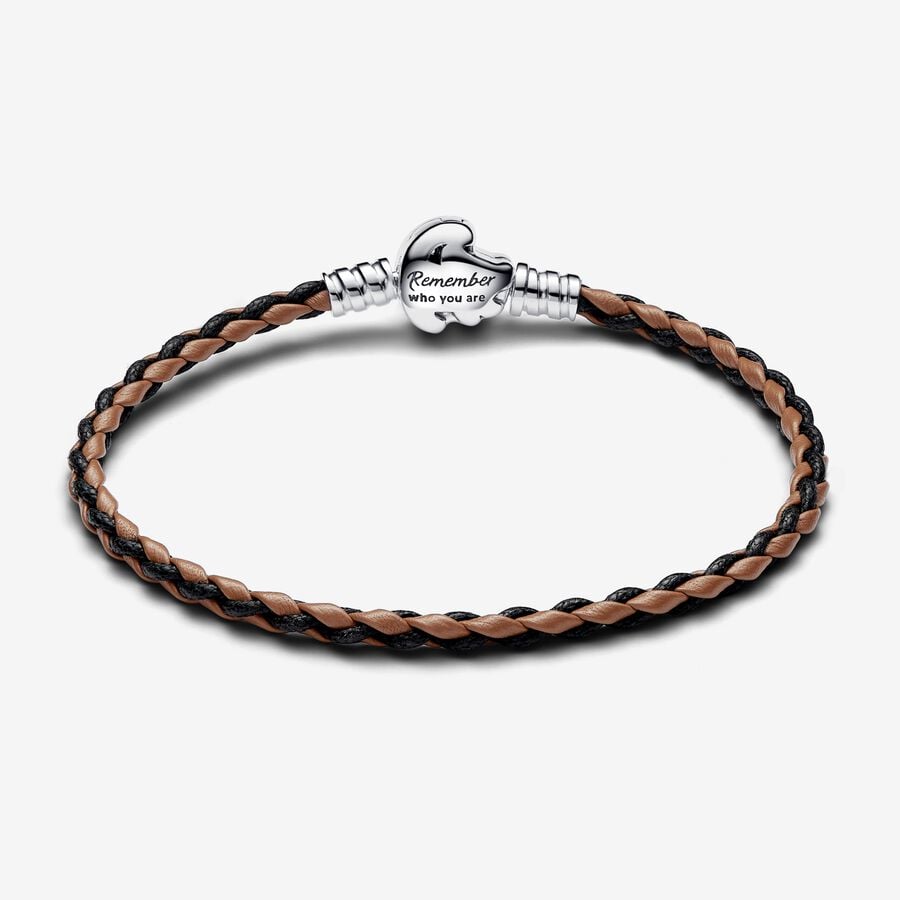 Bracelet en cuir tressé avec fermoir du Roi Lion de Disney Pandora Moments