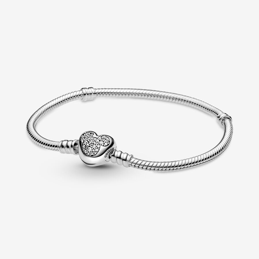 Bracelet à chaîne serpentine avec fermoir en forme de cœur Mickey Mouse Disney Pandora Moments