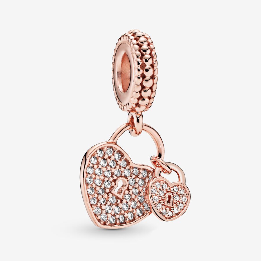 Charm-pendentif Cadenas en forme de cœurs en pavé