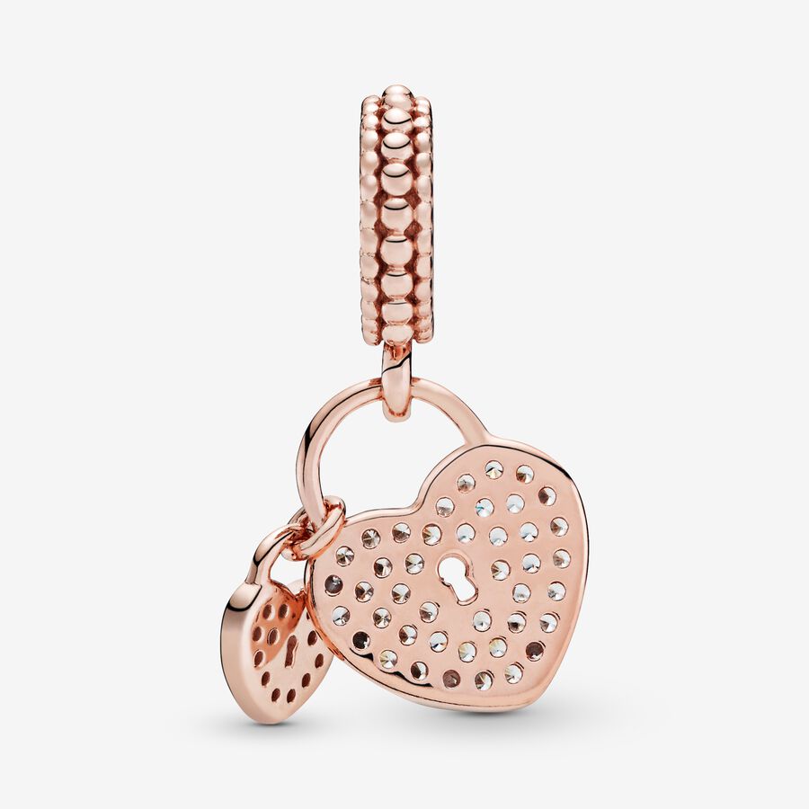 Charm-pendentif Cadenas en forme de cœurs en pavé