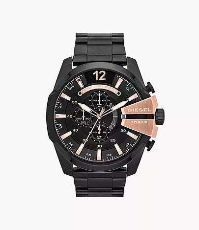 DIESEL Montre chronographe Mega Chief en acier inoxydable noir pour hommes Diesel