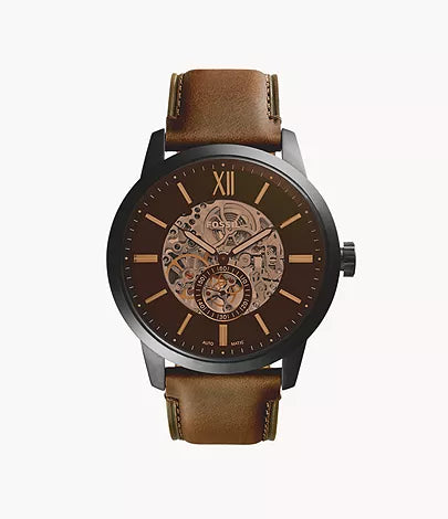 FOSSIL Montre automatique Townsman 48 mm avec cuir brun