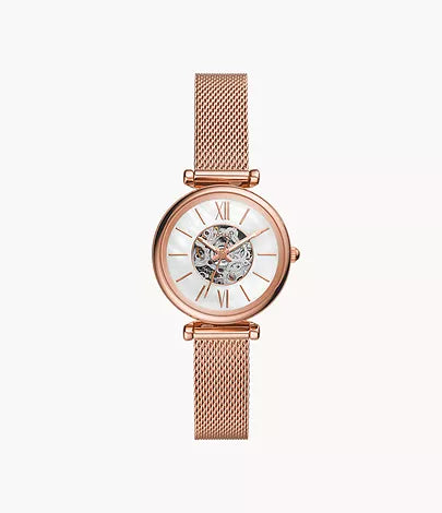 FOSSIL Montre automatique Carlie Mini en mailles d’acier inoxydable de ton or rose