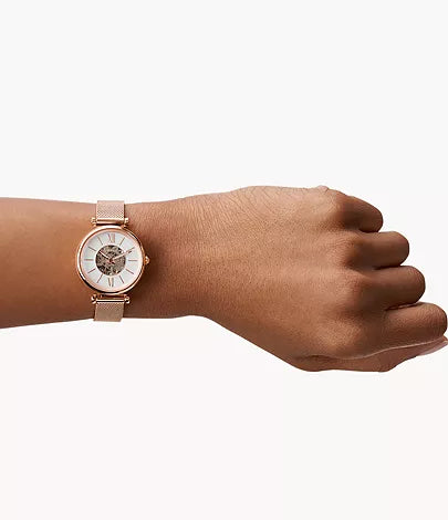 FOSSIL Montre automatique Carlie Mini en mailles d’acier inoxydable de ton or rose