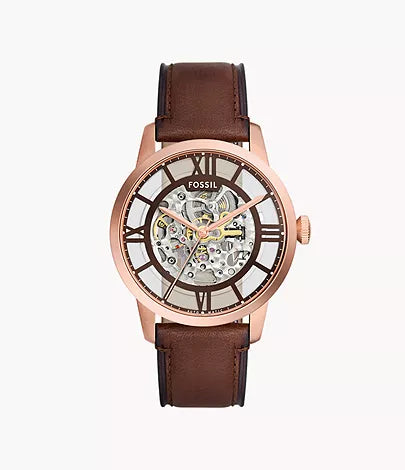 FOSSIL Montre automatique en cuir brun Townsman