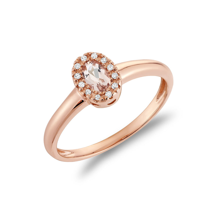 Oval Morganite and Diamond Halo Ring