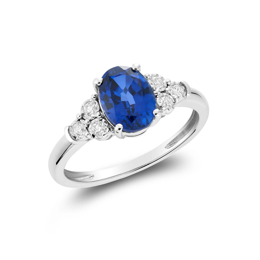 Oval Created Gemstone and Diamond Ring