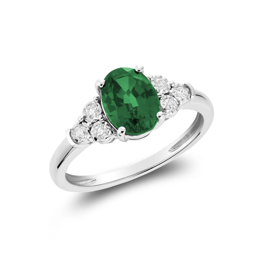 Oval Created Gemstone and Diamond Ring