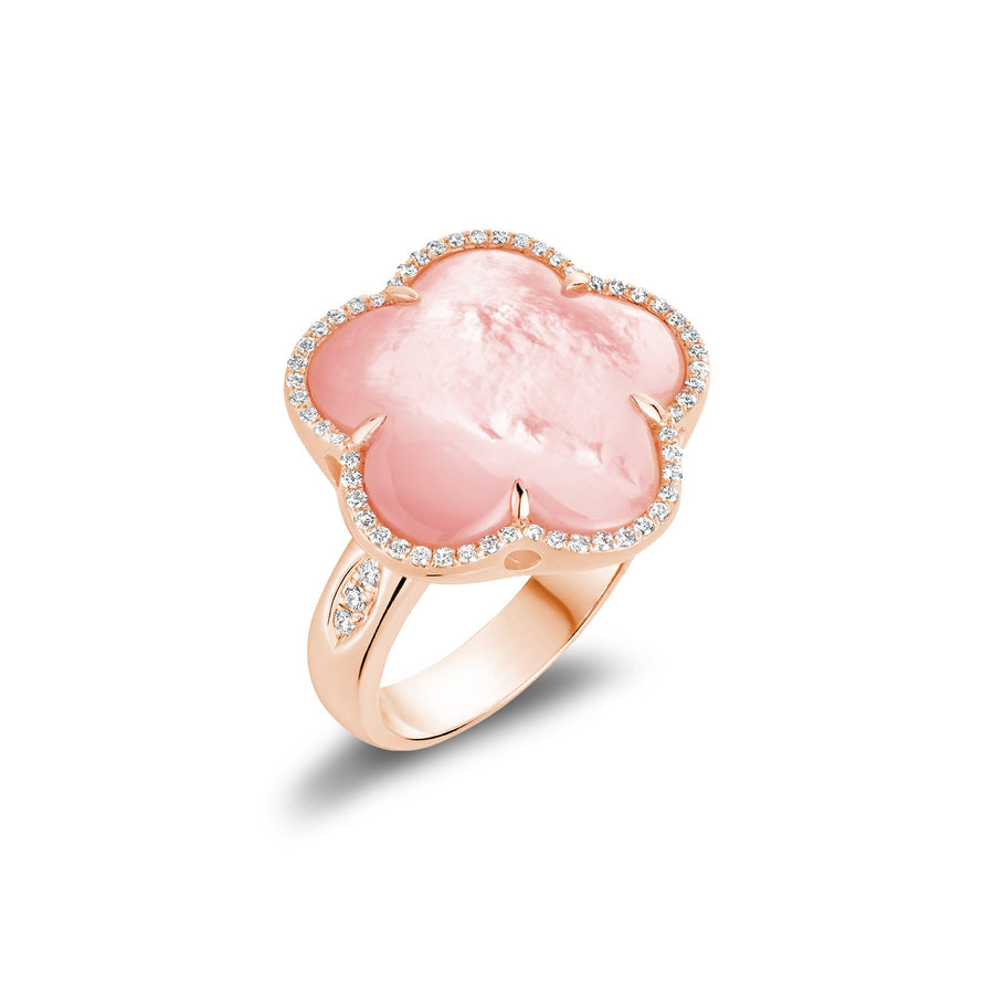 Pink Flower Mother of Pearl Diamond Ring