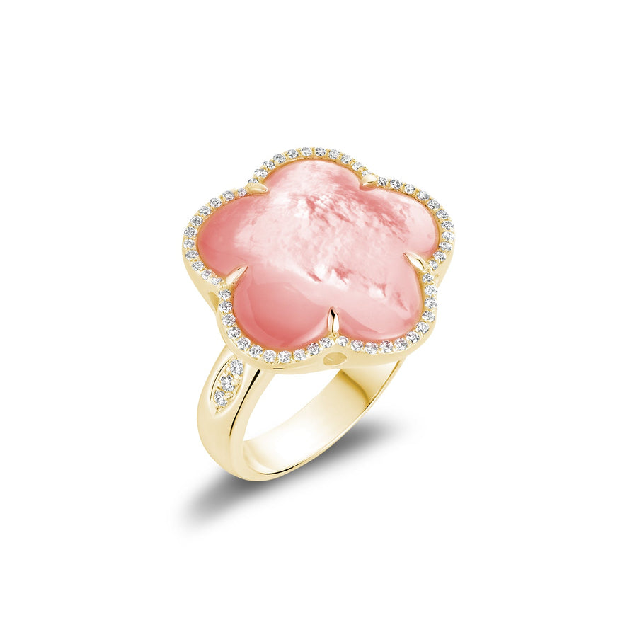 Pink Flower Mother of Pearl Diamond Ring