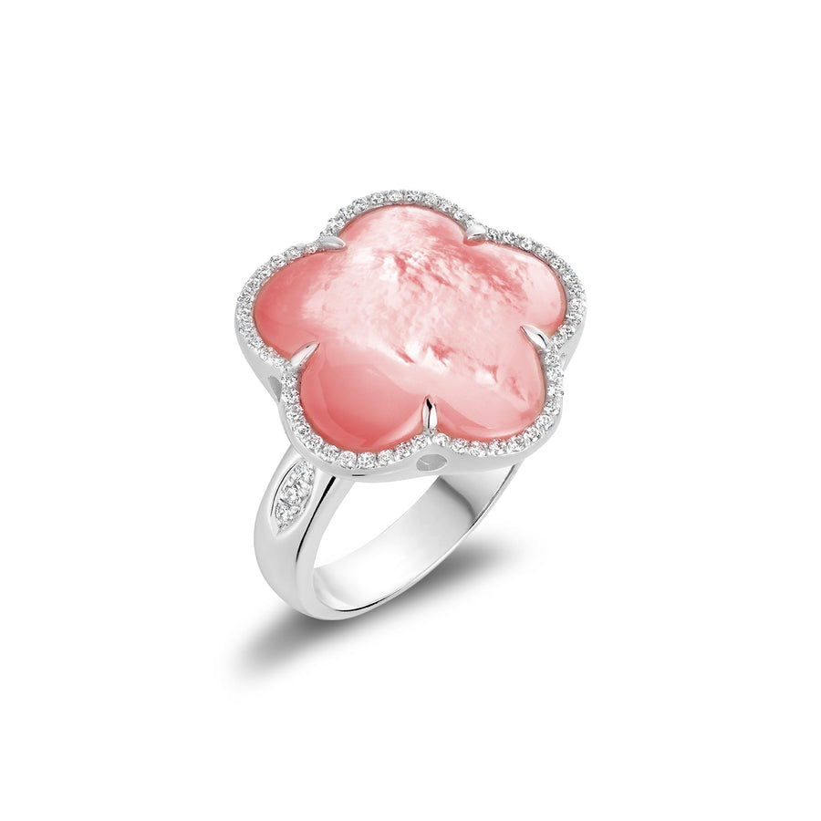 Pink Flower Mother of Pearl Diamond Ring