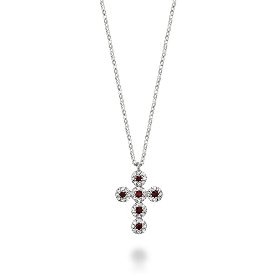 Gemstone & Diamond Halo Cross Pendant