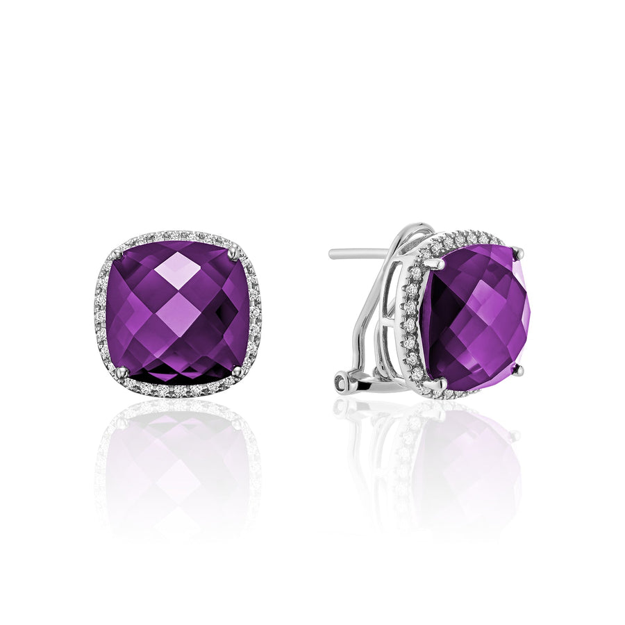 Cushion Cut Precious Stone & Diamond Halo Earrings