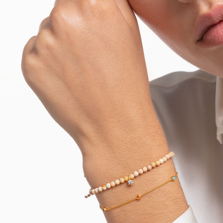Bracelet chaîne rectangulaire, nacre blanche et plaqué or - Perrine &  Antoinette