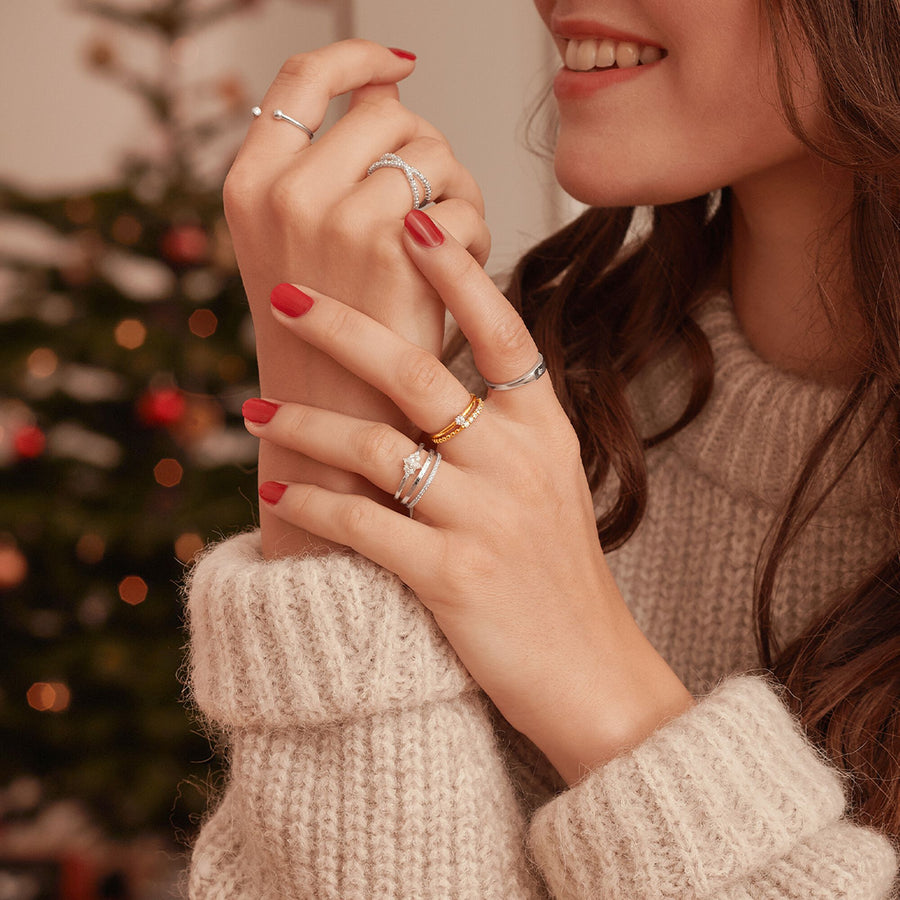 Bague double pierres blanches argent