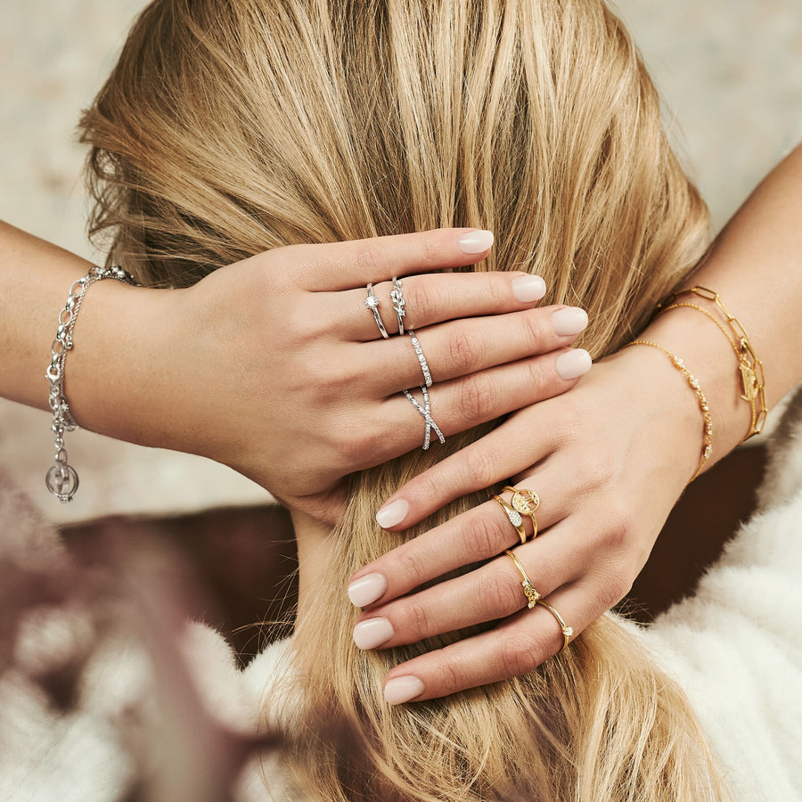 Bague perles avec pierres blanches argent