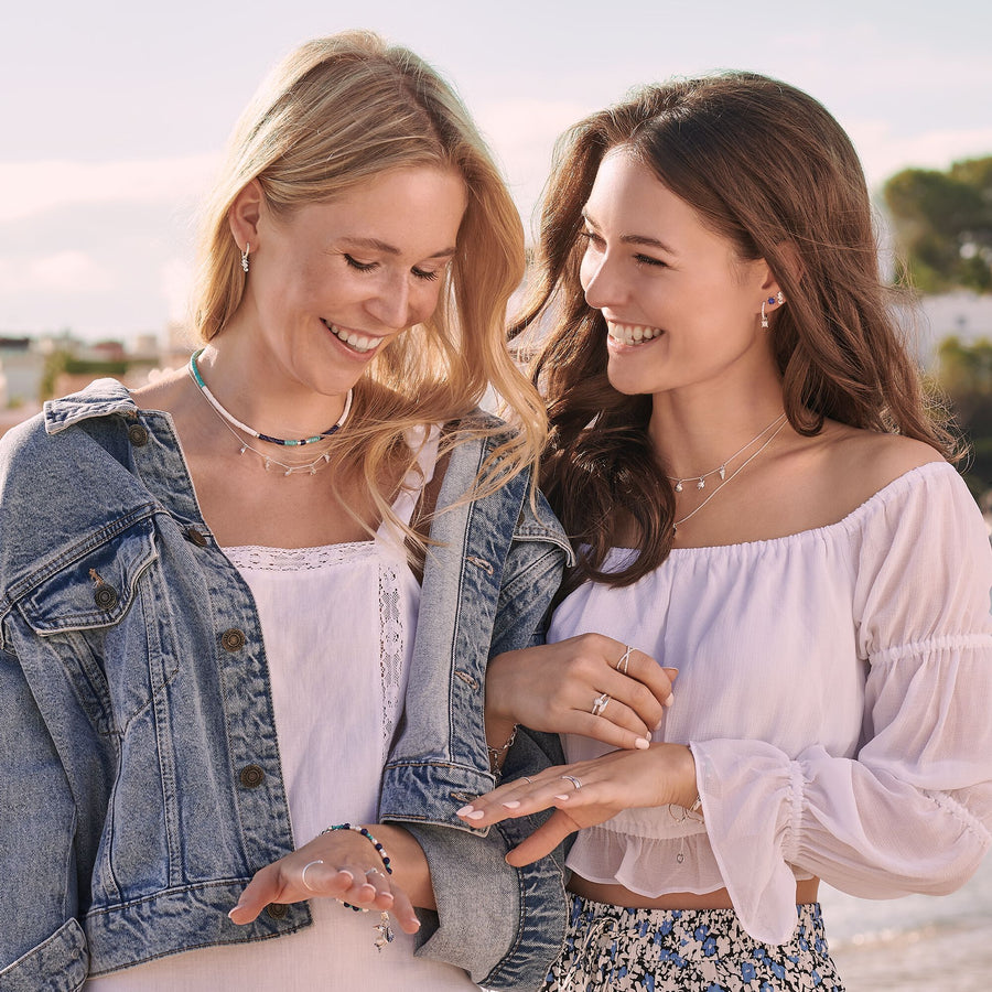 Bague perles avec pierres blanches argent