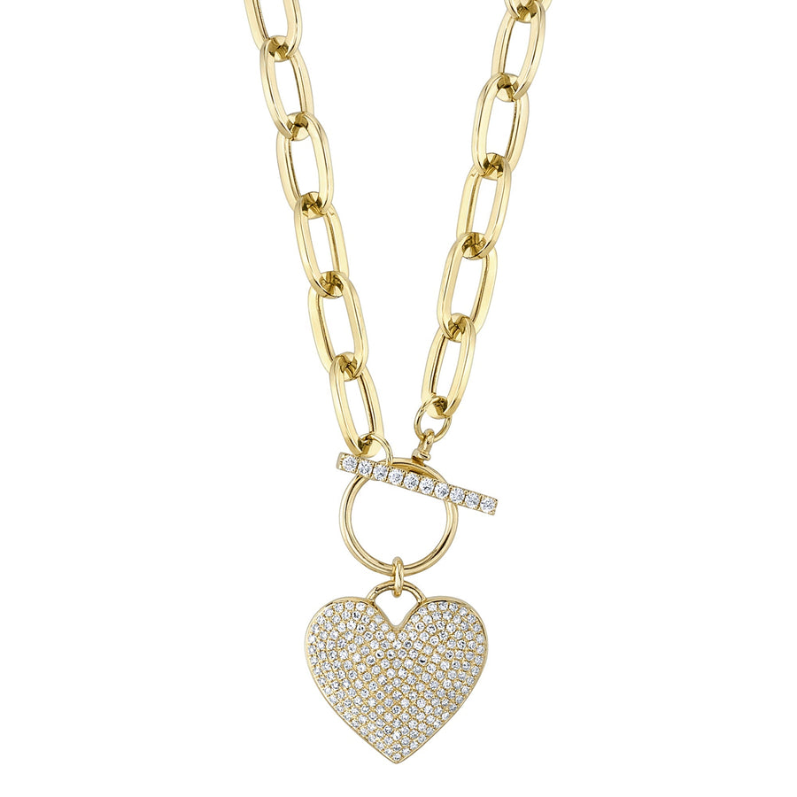 0.50CT DIAMOND PAPER CLIP LINK PAVE HEART NECKLACE