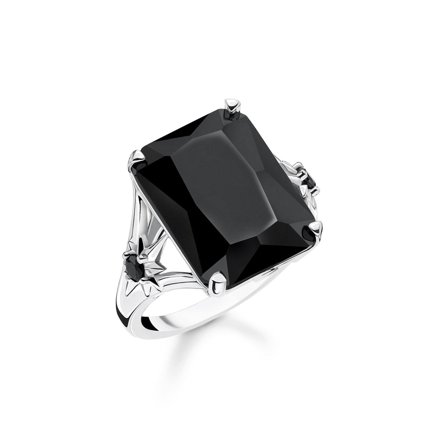 Bague pierre noire grande avec étoile