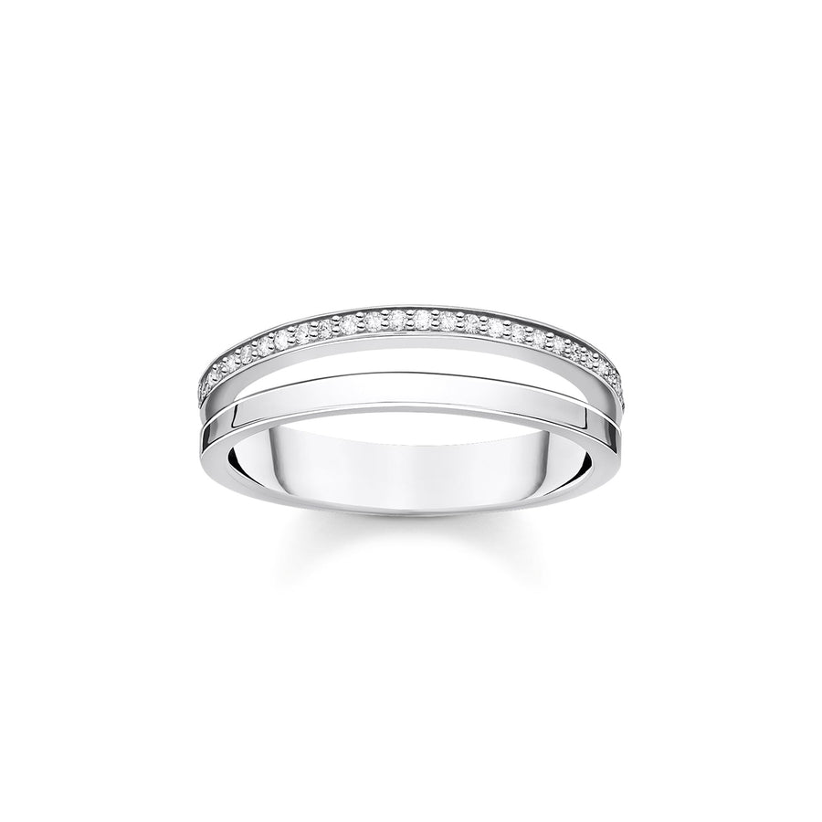 Bague double pierres blanches argent