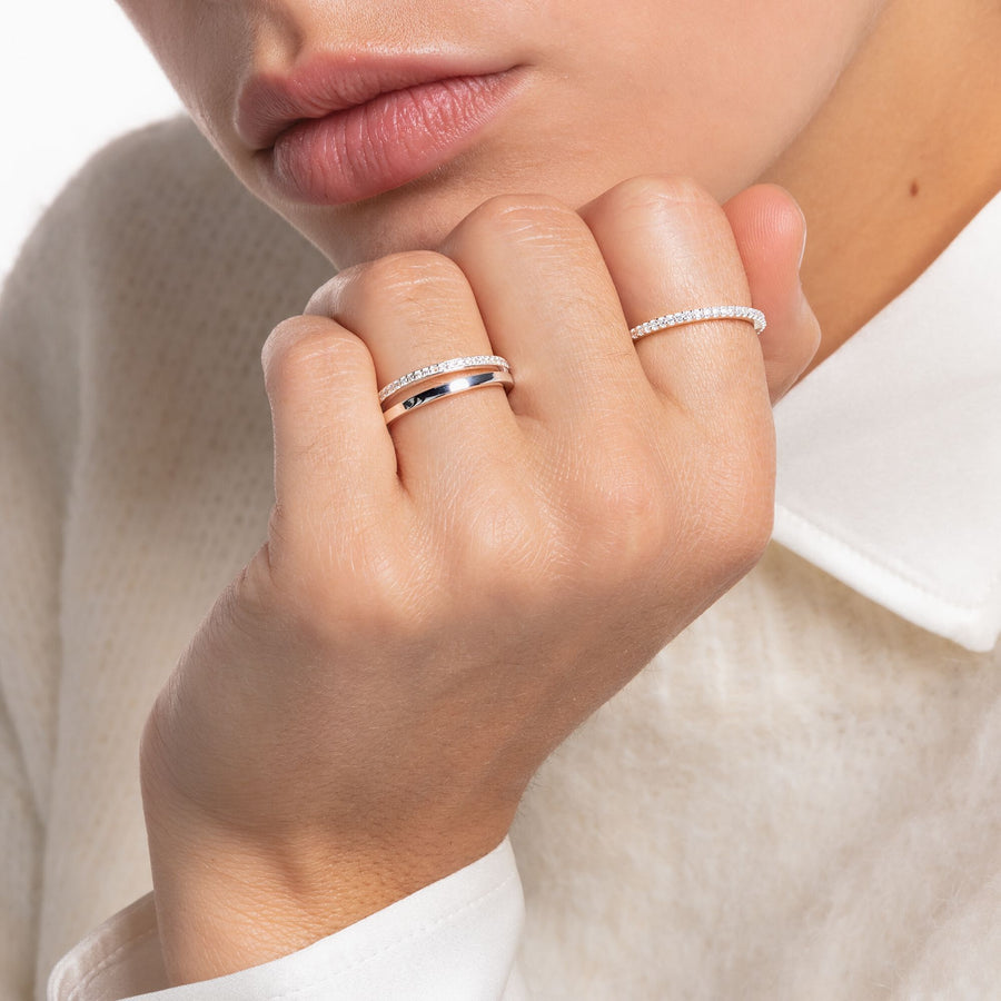 Bague double pierres blanches argent